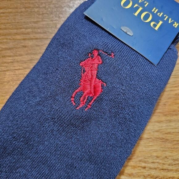 Polo Ralph Lauren Pony Deluxe Crew Socks Embroidered Logo Cotton Blend Navy L - Picture 2 of 10